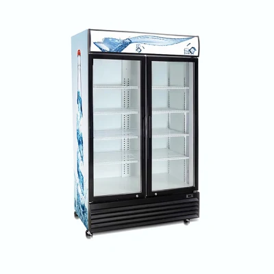 Merchandiser vertical de porta de vidro com resfriamento por ventilador e volume de 1000L